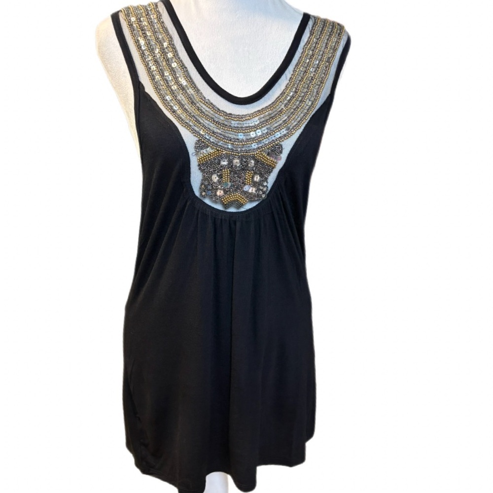 Loveappella Black Sequined Tank Top, Size Small